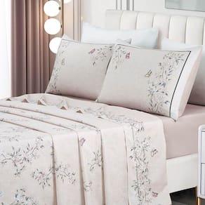 Jogo De Lençol Summer Queen 4 Peças Micropercal 300 Fios Estampado Floral Ramo Malva 100% Poliéster