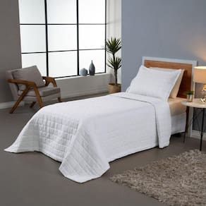 Kit Cobre Leito Colcha Dual Solteiro 2 Peças Matelado Dupla Face Liso Branco 100% Poliéster