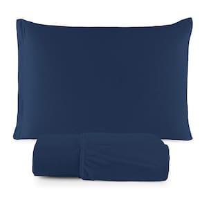 Jogo De Lençol Minimal Solteiro 2 Peças Malha 100% Algodão Liso Azul Marinho