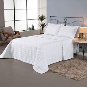 Kit Cobre Leito Colcha Dual King 3 Peças Matelado Dupla Face Liso Branco 100% Poliéster