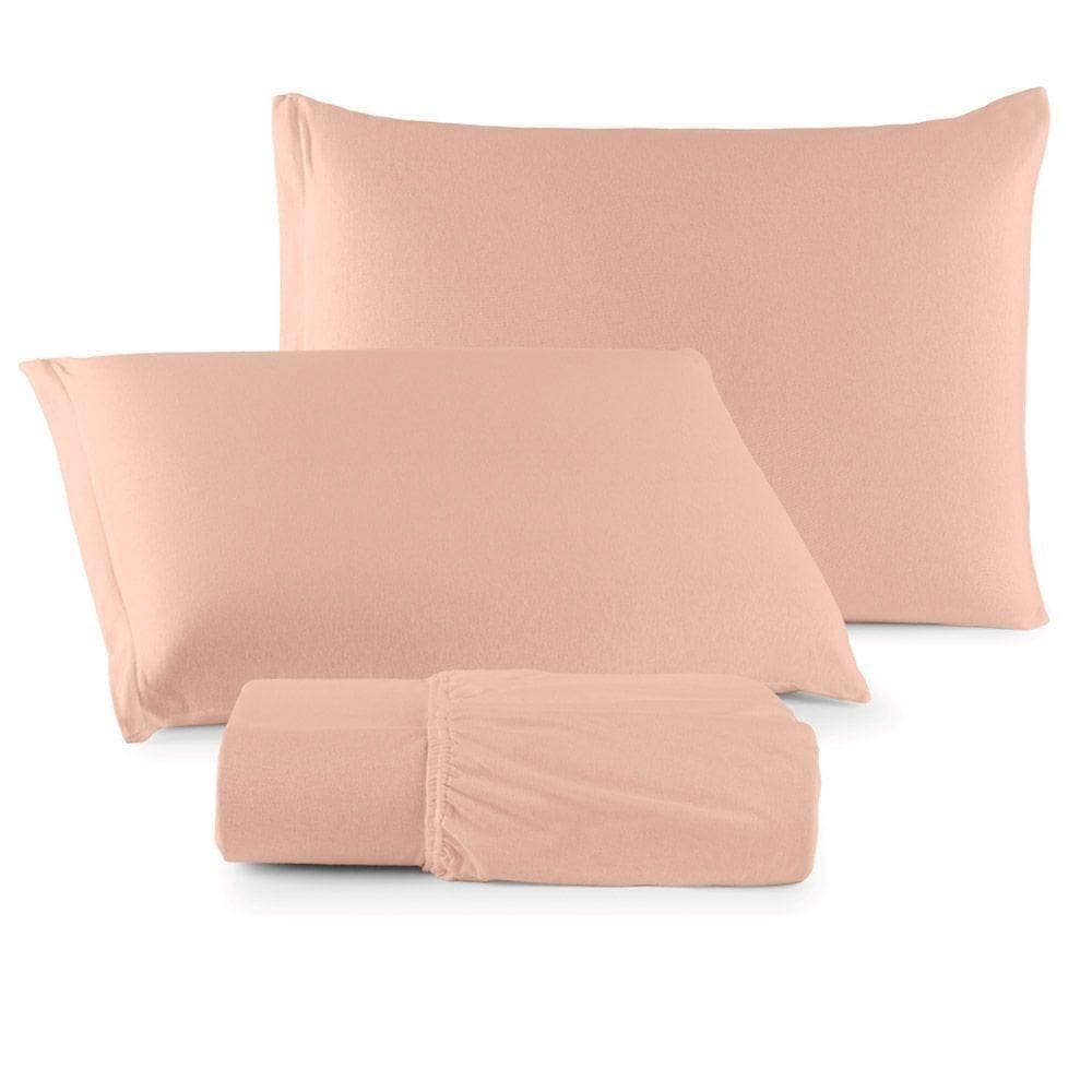 Jogo De Lençol Luar King 3 Peças Malha 100% Algodão Liso Salmão