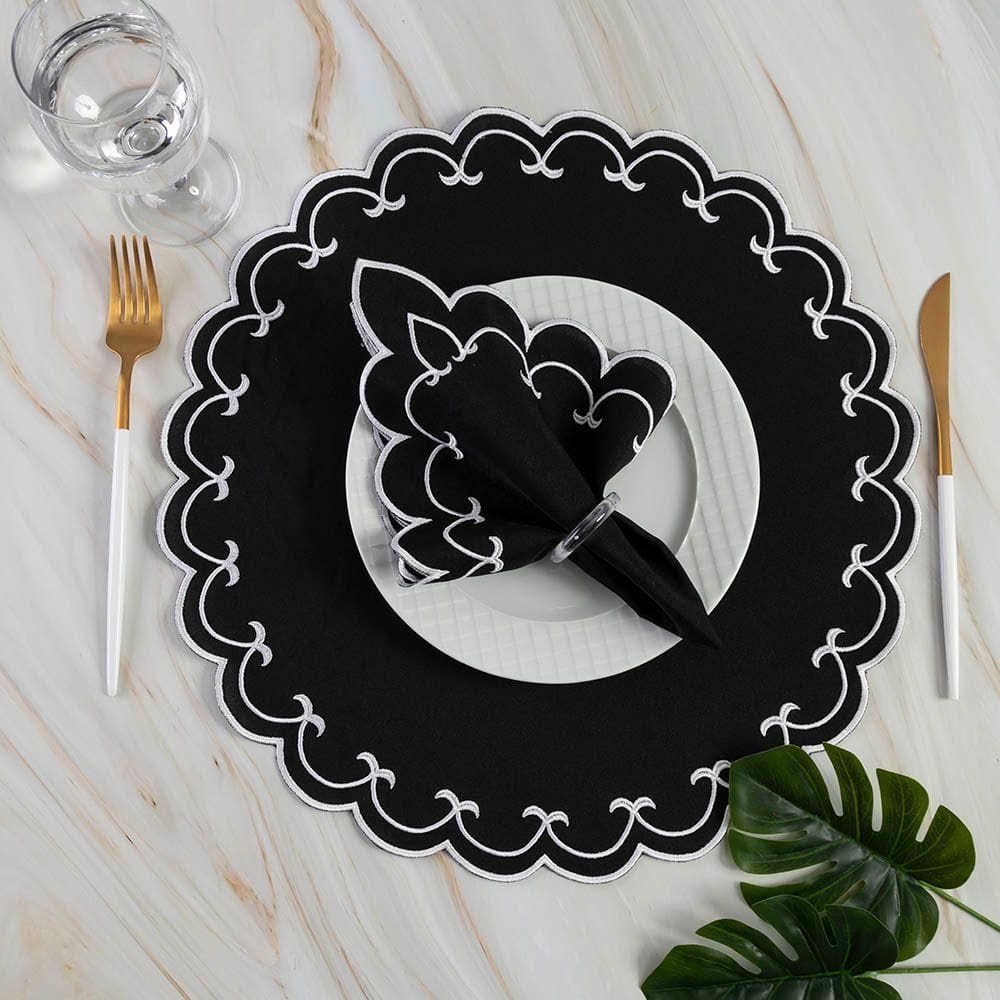 Jogo De Guardanapos Sousplat Americano 12 Peças Bordado Decorativo Sparta Preto 100% Poliéster