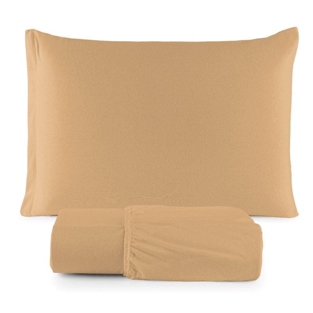 Jogo De Lençol Minimal Solteiro 2 Peças Malha 100% Algodão Liso Mostarda