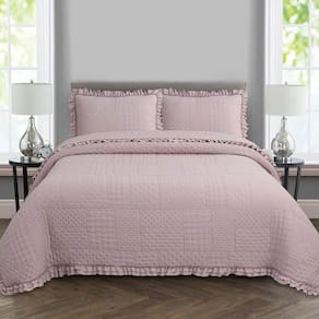 Kit Cobre Leito Colcha Allegra Casal 3 Peças Percal 300 Fios C- Babado Rose 100% Poliéster