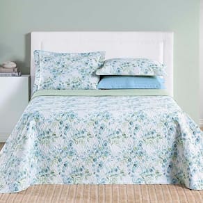 Kit Cobre Leito Colcha Maggy King 3 Peças Dupla Face Percale 200 Fios Forest Floral Verde