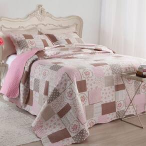 Kit Cobre Leito Colcha Daily King 3 Peças Dupla Face Estampado Floral Patchwork 12 100% Poliéster
