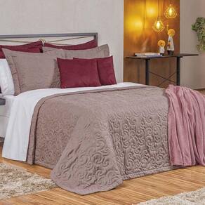 Kit Cobre Leito Colcha Mabelle King 3 Peças 400 Fios Bordado Rose 100% Poliéster