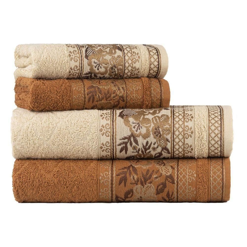 Jogo Toalhas De Banho Fio Penteado 4 Peças Jacquard - Nice - Ferrugem + Palha