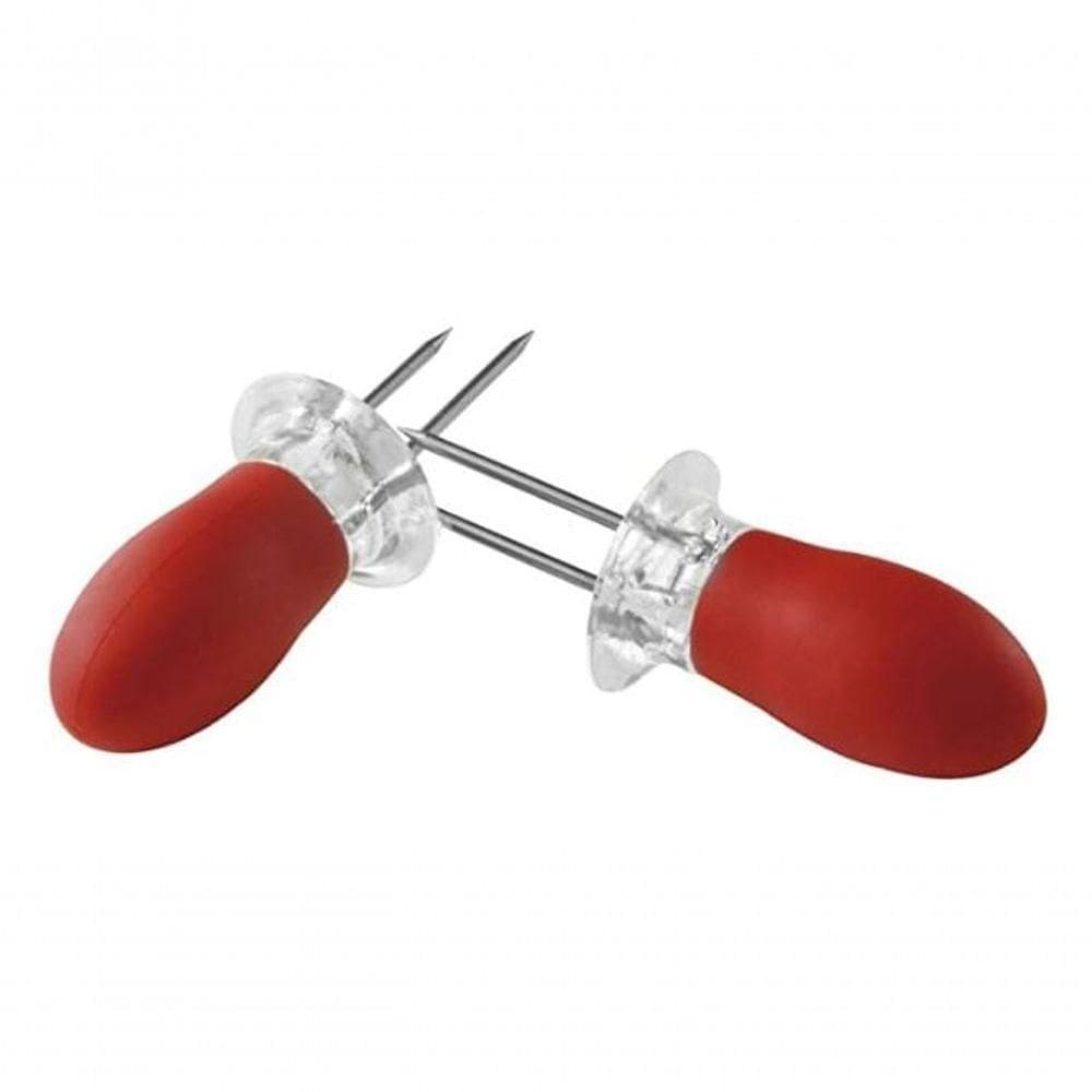 Espeto Para Milho Com Cabo De Silicone Vermelho Com 2 Unidades 10 Cm - Mimo Style - Sn12250