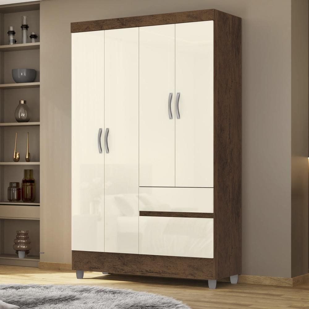 Guarda Roupa Solteiro 4 Portas 2 Gavetas Exemplar Plus - Imbuia-champanhe Imbuia-champanhe