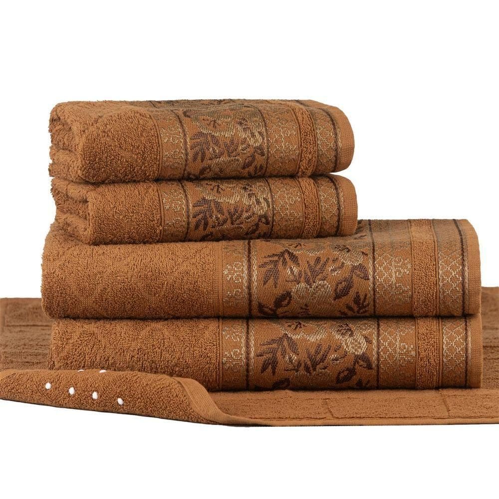 Jogo Toalhas De Banho Fio Penteado 5 Peças Jacquard - Nice - Ferrugem