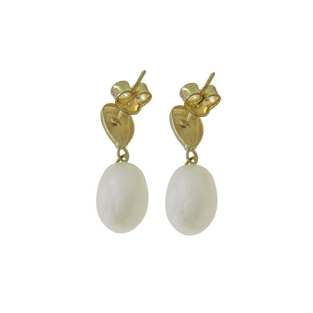 Brinco Gota De Pérola Água Doce Natural Ouro 18k