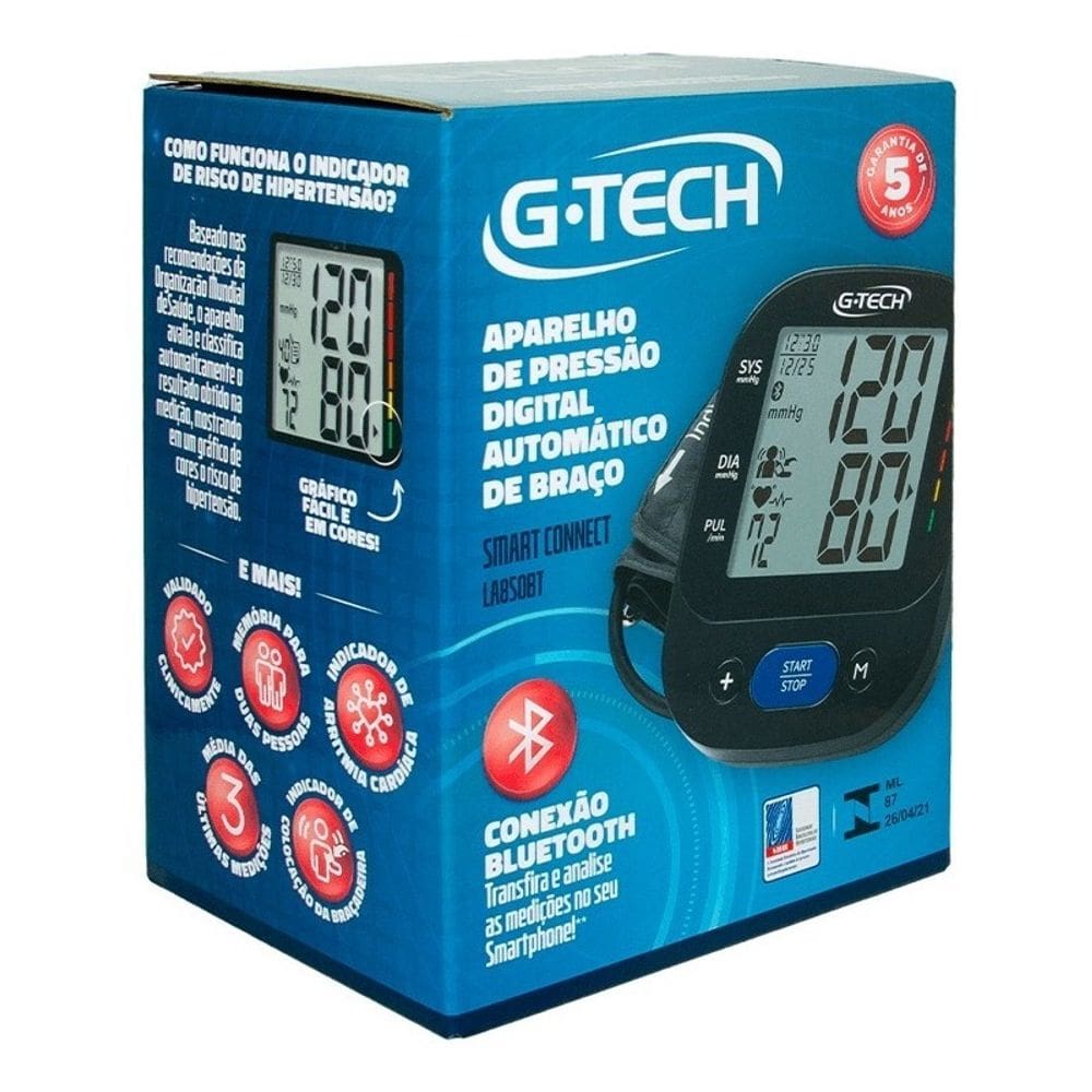 Aparelho De Pressão De Braço Automático Smart Conect Com App G-TECH LA850BT