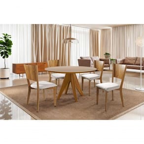 Sala De Jantar Redonda Com Vidro Madeira Maciça 4 Cadeiras 1,30m - Ametista - Harmonia Salas