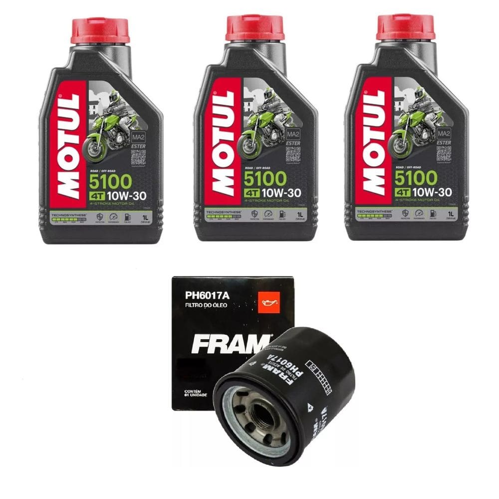 Kit 3 Óleos Motul 5100 10W30 4T 1L + 1 Filtro FRAM CB 500F 14 a 17 CB 500x 14 a 18 CBR 500 13 a 18