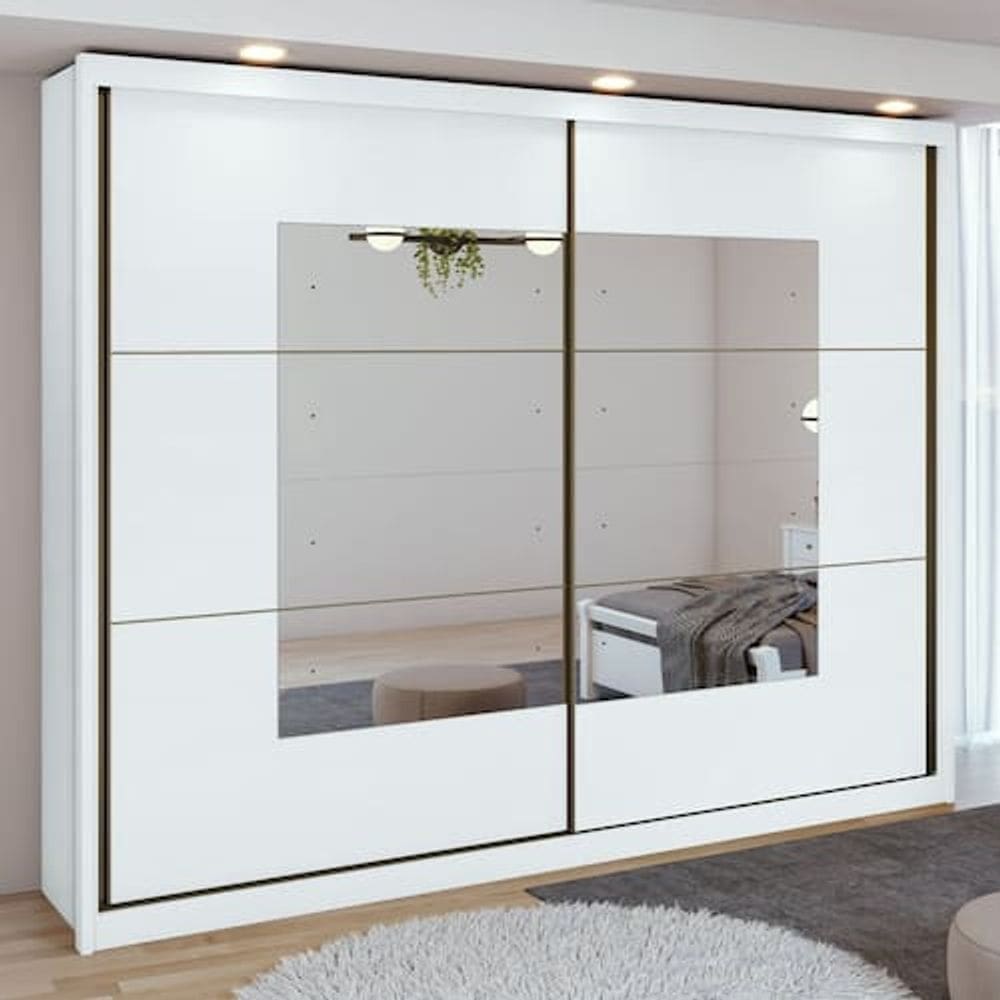 Guarda Roupa Casal com Espelho 2 Portas de Correr 6 Gavetas Toronto Plus Espresso Móveis Branco