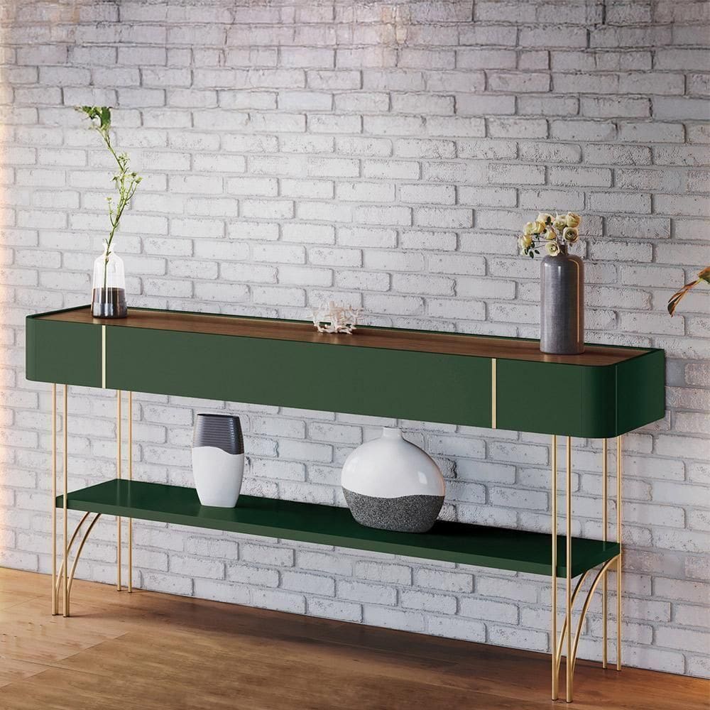 Aparador Decorativo Rennes Mdp/mdf Pés De Aço Verde Pistache/castanho G26 - Gran Belo