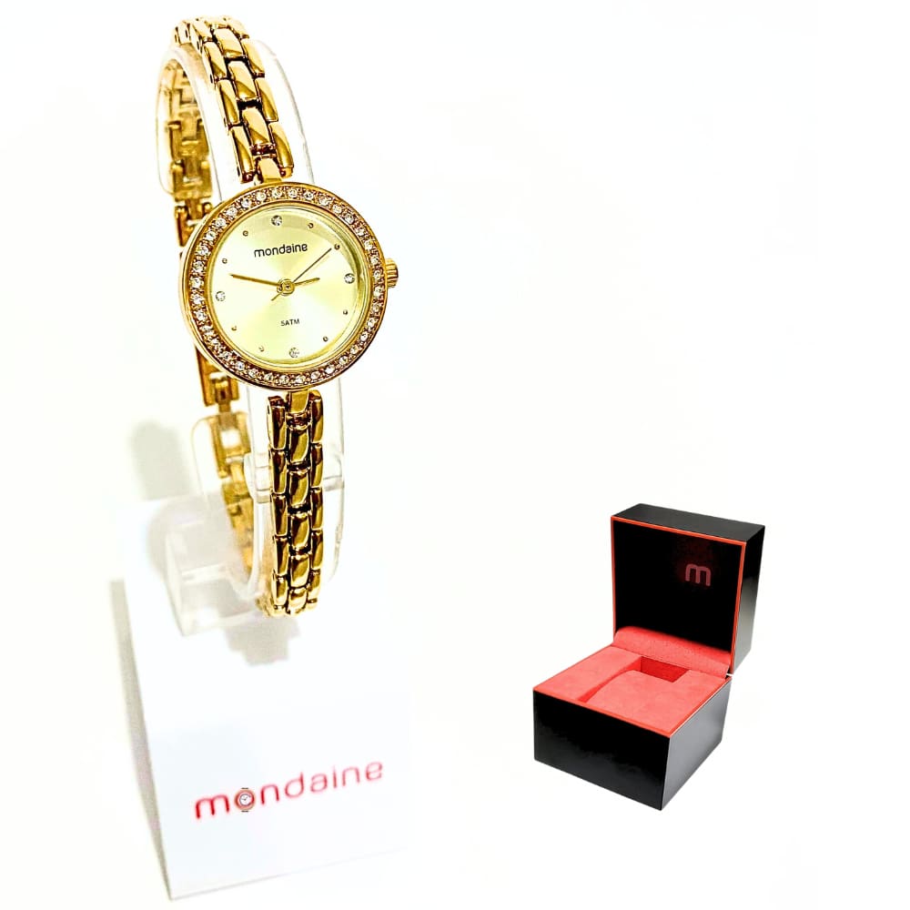 Relógio Mondaine Feminino Analógico Cristais Dourado 32497LPMVDM1