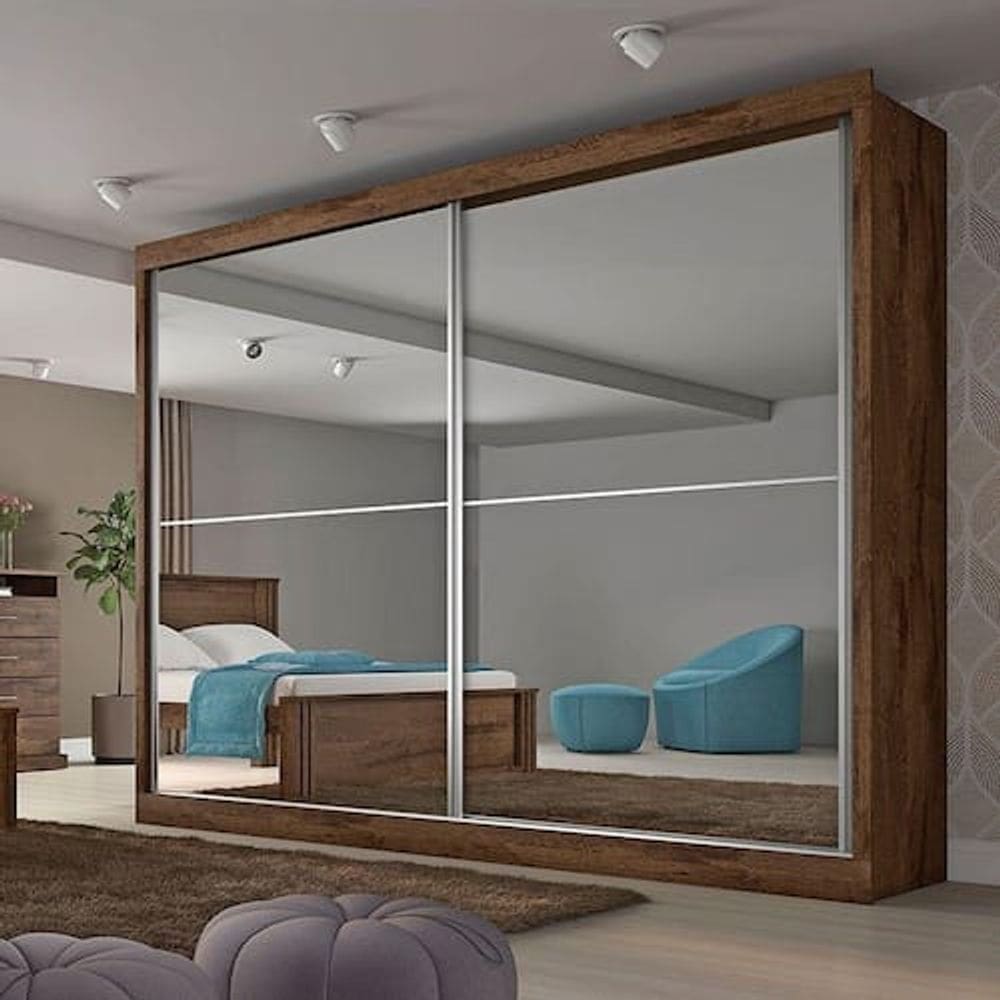 Guarda Roupa Casal 2 Portas Com Espelho E 4 Gavetas Verona Plus ? Made Marcs - Brauna - Preto