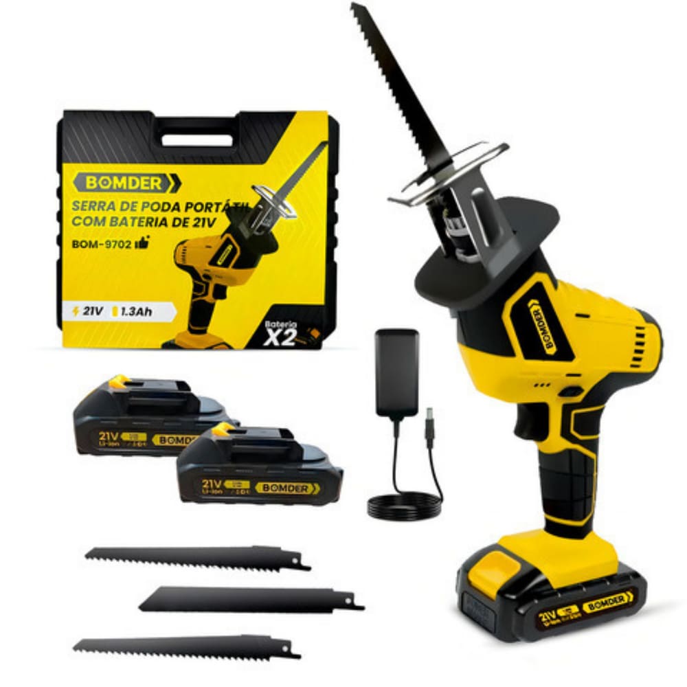 Serra de Poda Portátil com 02 Bateria de Litio 21V Recarregável 1300mAh Bivolt