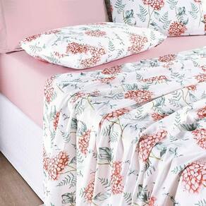 Jogo De Cama Lençol Maggy Queen 4 Peças Percale 200 Fios Estampado Hortencia Floral Rosa 80% Algodão - 20% Poliéster