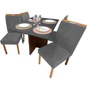 Mesa de Jantar Helo 120x90cm em Veludo com 4 Cadeiras California Poliman Cor Grafite com Assento Grafite