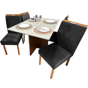 esa de Jantar Helo 120x90cm em Veludo com 4 Cadeiras California Poliman Cor  Off White com Assento Preto
