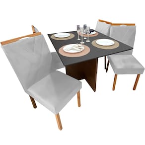 Mesa de Jantar Helo 90x90cm em Linho com 4 Cadeiras California Poliman Cor Grafite com Assento Prata