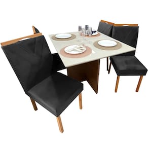 Mesa de Jantar Helo 90x90cm em Linho com 4 Cadeiras California Poliman Cor Off White com Assento Preto