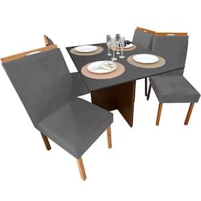 Mesa de Jantar Helo 90x90cm em Veludo com 4 Cadeiras California Poliman Cor Grafite com Assento Grafite