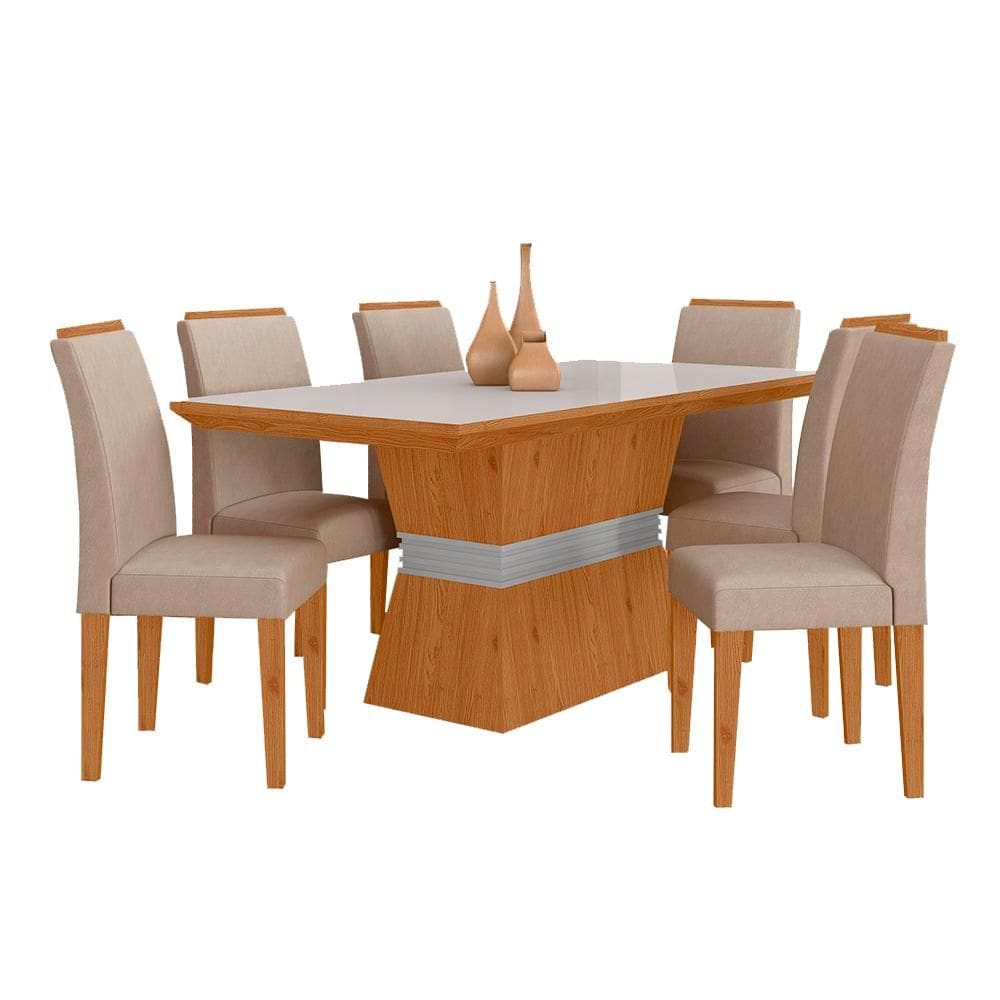 Mesa De Jantar 6 Cadeiras Gênova Cina/off Whit/bege - Móveis Arapongas