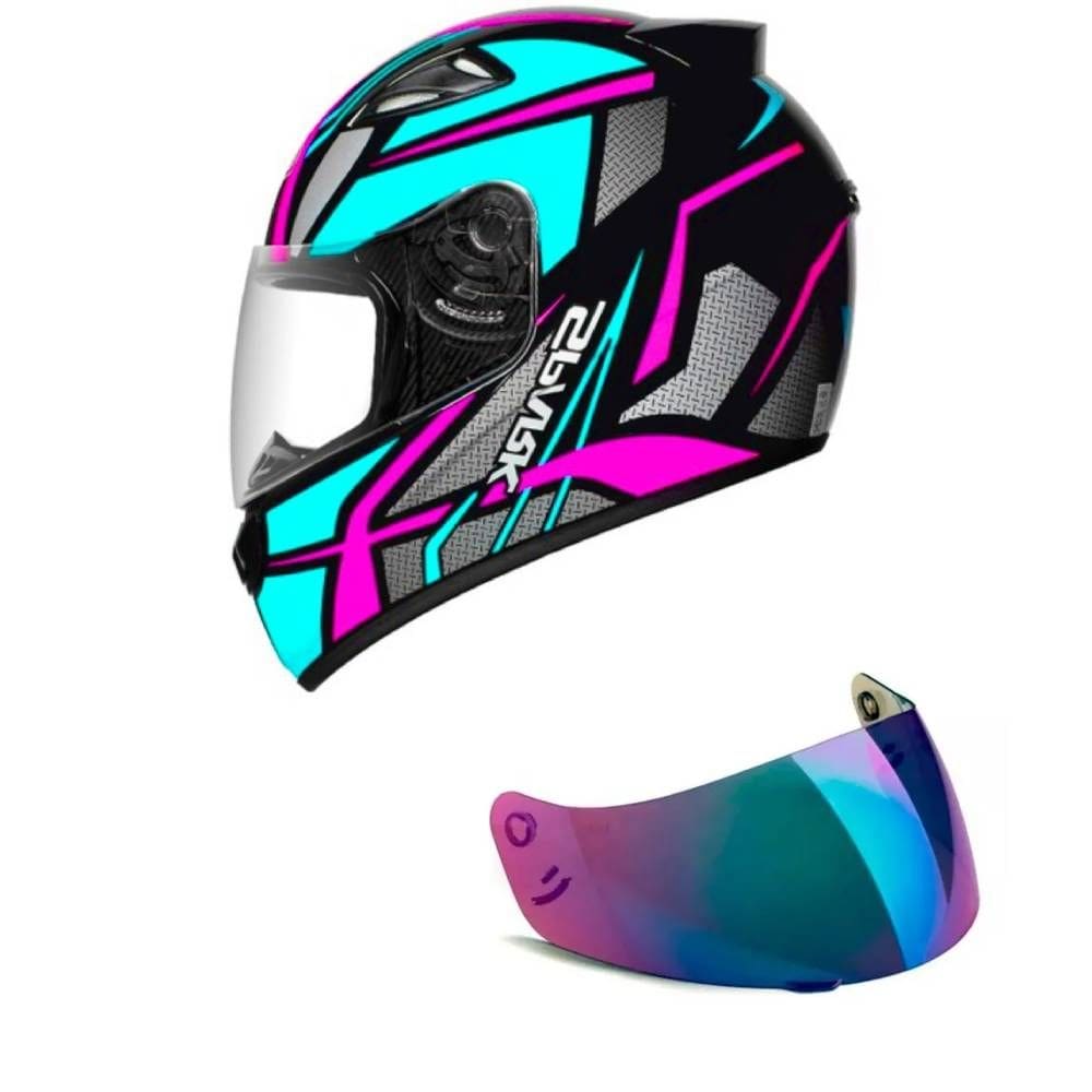 Capacete Ebf New Spark Spider Preto Rosa e Tiffany Mais Viseira Camaleão