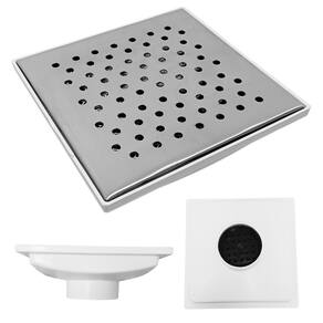 Ralo Quadrado 20x20 Inox 304 Perfurado Coletor Branco Saída Baixa tubo de 75mm