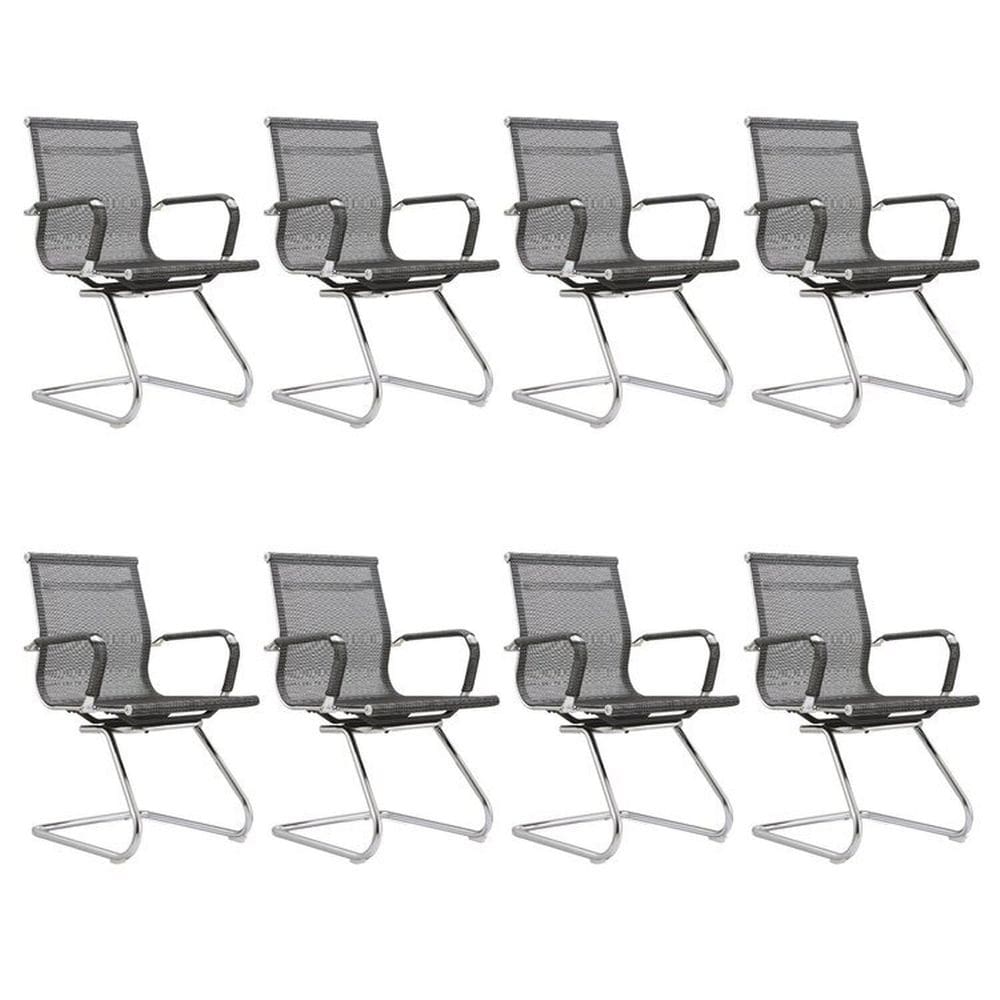 Kit 8 Cadeiras Escritório Interlocutor Fixa Aço Cromado Sidney Cinza