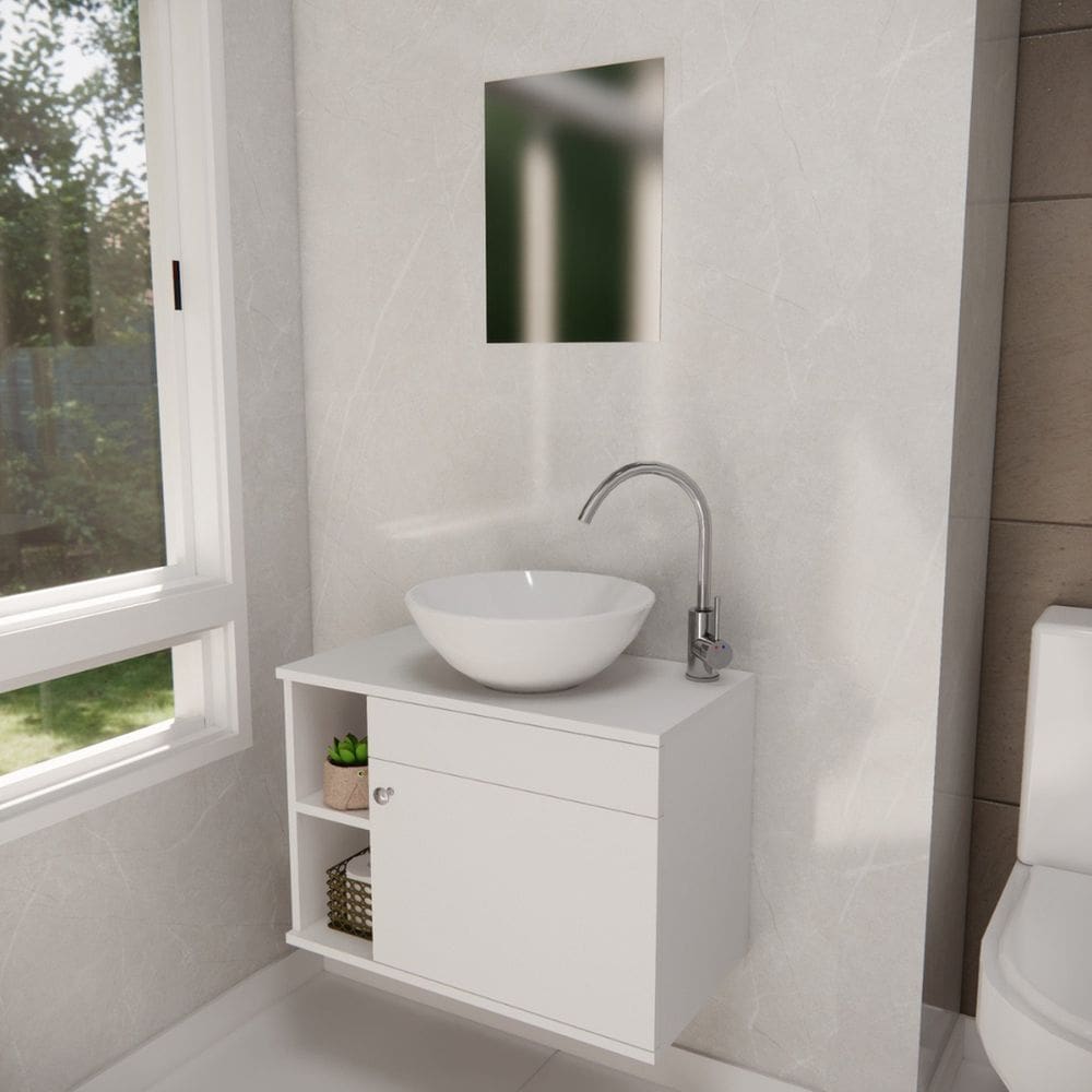 Gabinete de Banheiro 60cm com Cuba Armário para Lavabo Suspenso Branco
