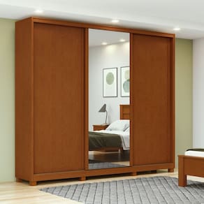 Guarda-Roupa 3 Portas 4 Gavetas 100% MDF 1 Porta Glass com Pés Forma Frassino/Off White
