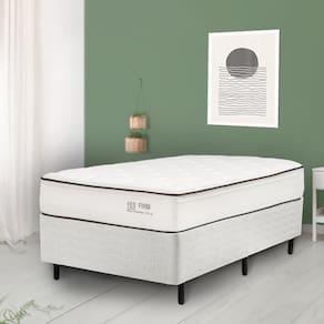 Cama Box Solteiro YesCasa Firm 88x188x31cm Bege/Branco