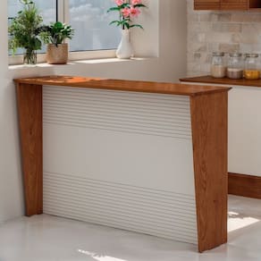 Bancada Ilha Gourmet para Cozinha 156cm 100% MDF com Tampo em 45 Graus Canela/Off White Frisado