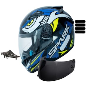 Capacete Moto Masculino Ebf Dragon Azul Com Naigueira Viseira Fumê e Adesivo Extra
