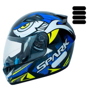 Capacete Moto Masculino Ebf Spark Dragon Azul Mais Adesivo Preto