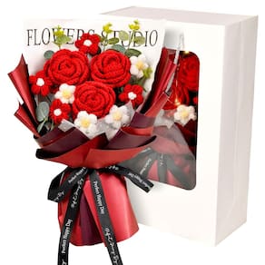 Buquê de flores de crochê Wishwell Pop Red Roses Daisy