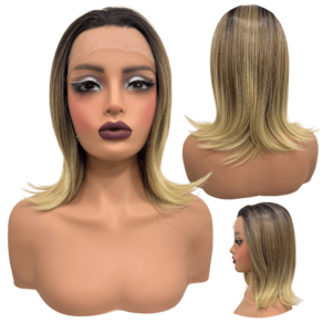 Peruca front lace media curta 13x1 loira ombre TAT4/12/613A