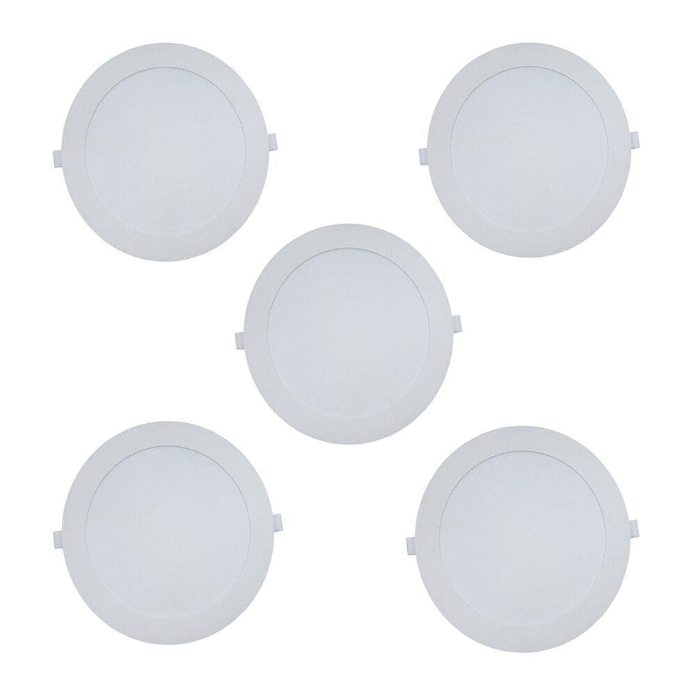 Kit 5 Painéis Plafon de Embutir Modaza Polipropileno Redondo 18W, Branco 6500K
