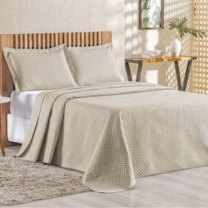 Cobre Leito Queen Bouti Mavie Geométrico 180 Fios 3 Peças - Caqui - 100% Poliéster