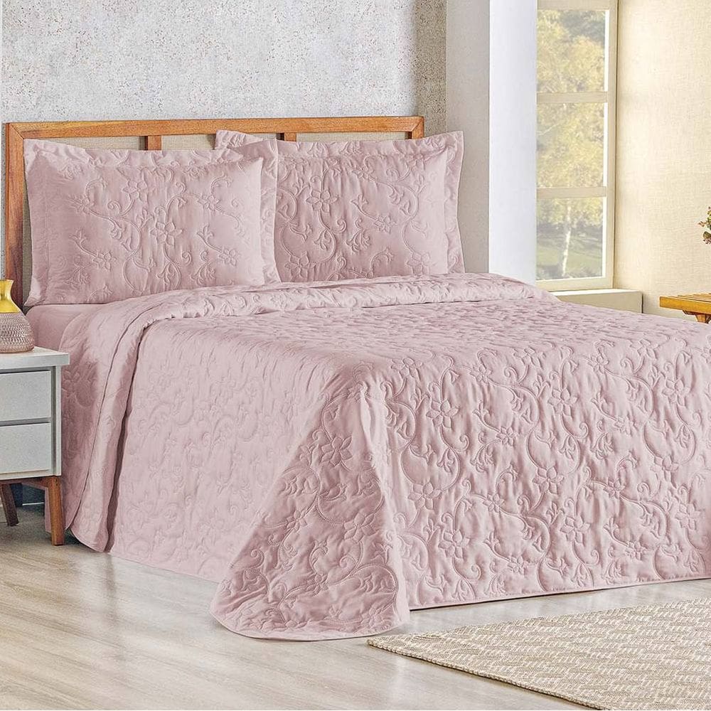 Cobre Leito Queen Bouti Mavie Floral 180 Fios 3 Peças - Rose - 100% Poliéster