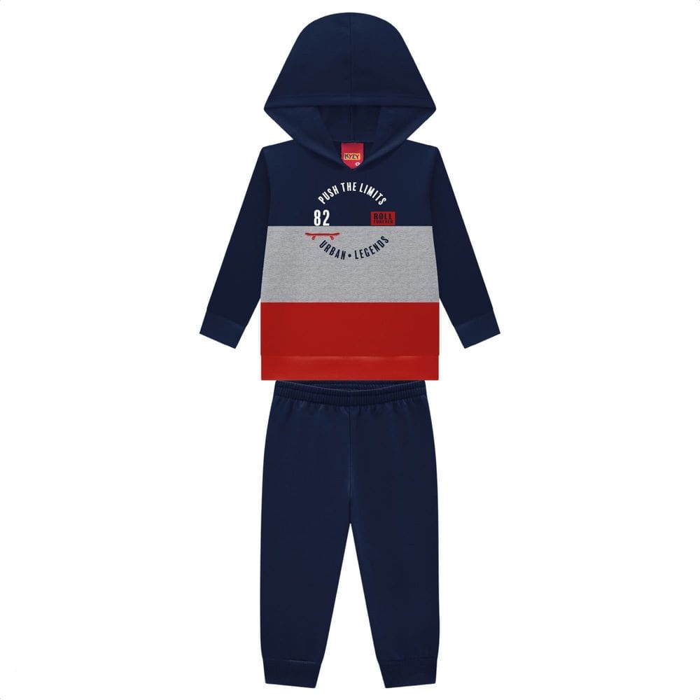 Conjunto Moletom Kyly Infantil Menino Peluciado Azul Vermelho