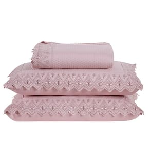Colcha Queen Home Madrid com Bordado Inglês 300 Fios 3 Peças - Rose