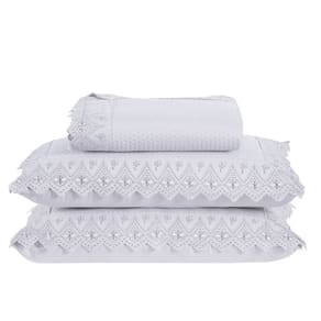 Colcha Queen Home Madrid com Bordado Inglês 300 Fios 3 Peças - Branco