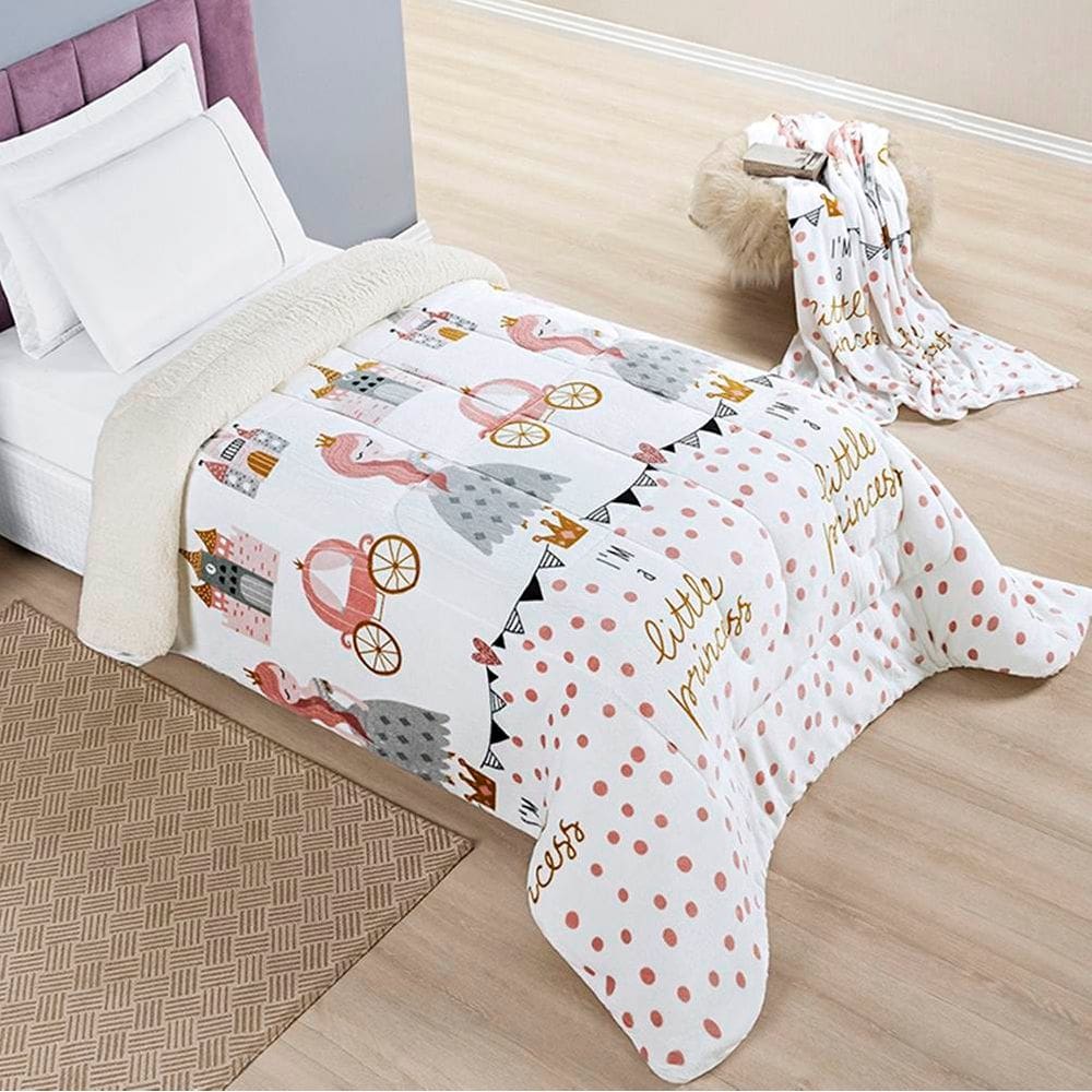 Edredom Solteiro Coberdrom Infantil  Sherpa com Mantinha 1 Peça - Little Princess