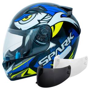 Capacete Masculino Ebf Spark Dragon Azul Mais Kit Viseira Cristal e Fumê
